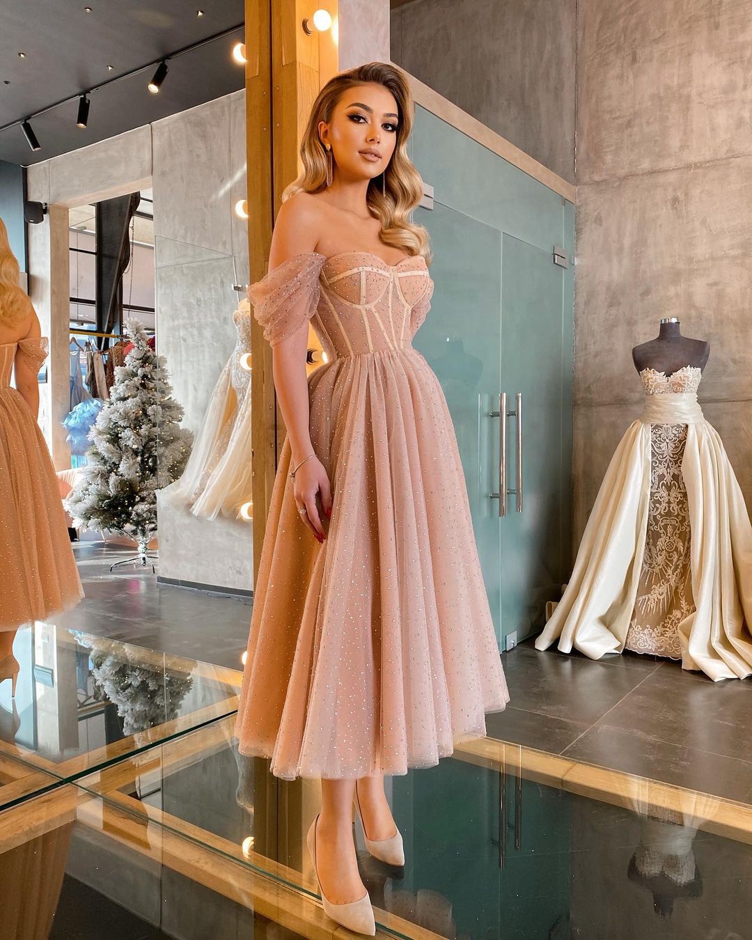 Wedding Party Formal Cocktail Sequin Princess Mid-Length Dress Party Formal