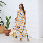 Women's Printed Halter-Neck Ruffle Dress