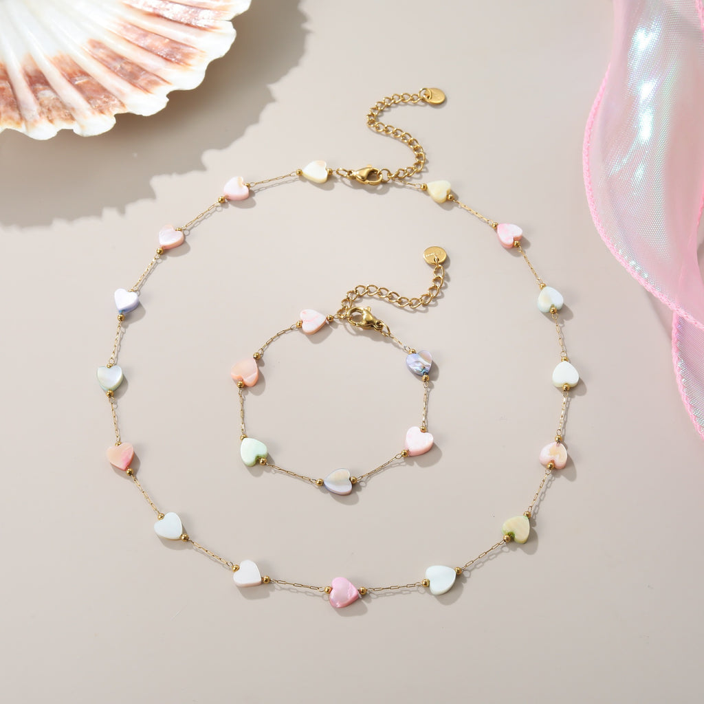 Women's Heart Shaped Necklace and Bracelet Set