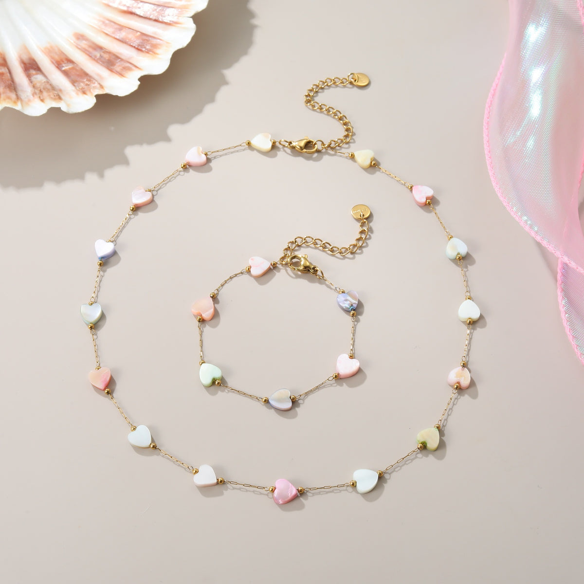 Women's Heart Shaped Necklace and Bracelet Set