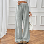 Autumn Winter Simple Loose Lace Stitching Wide Leg Sweatpants for Women