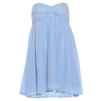 Light blue strapless summer dress (back view) with gathered top and full skirt