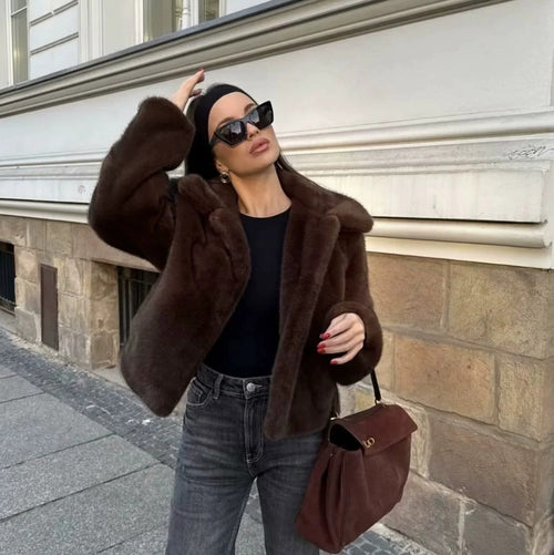 Women's Brown Faux-Fur Short Coat