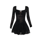 Women's Square-Neck Floral Lace Cutout Backless Mini Dress
