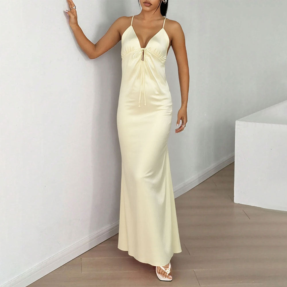 Women's Socialite Dress Summer Backless V Neck Advanced Sense Graceful Formal Dress