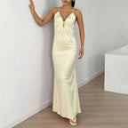 Women's Socialite Dress Summer Backless V Neck Advanced Sense Graceful Formal Dress
