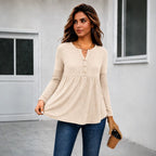Women's V-Neck Button Long-Sleeve Top
