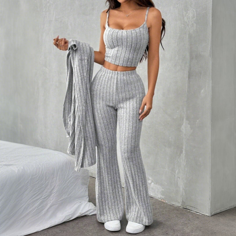Spring Summer Women Clothing Idle Casual Home Knitted Three Piece Set