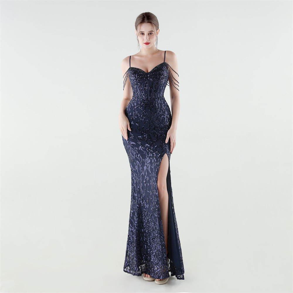 Heavy Industry Sequin Beaded Boning Corset Waist Tight Dress