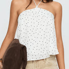 White Polka Dot Halter Spaghetti Straps Women String Casual