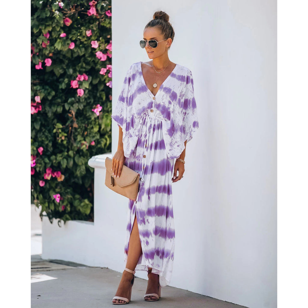 Women's Spring Summer Lace Tie Dye Loose Dress Home Casual Dress