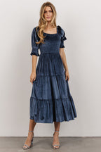 Women's Gold Velvet Ruffle Dress