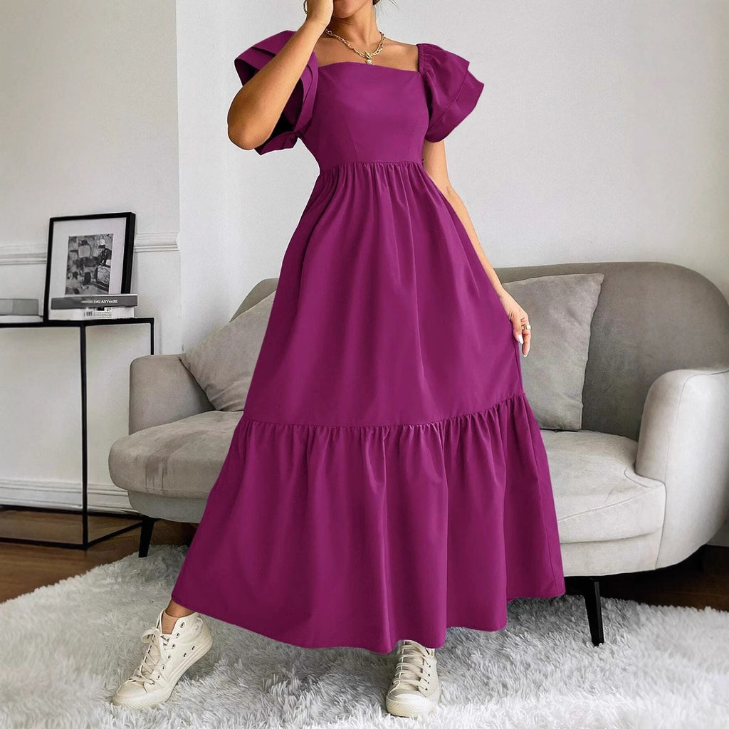 Off-Shoulder Ruffle-Sleeve A-Line Maxi Dress