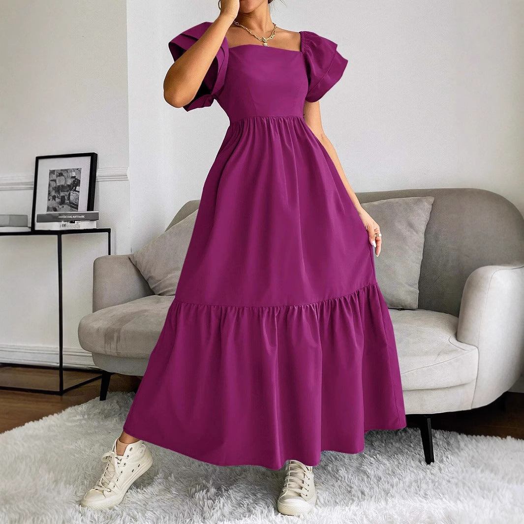 Off-Shoulder Ruffle-Sleeve A-Line Maxi Dress