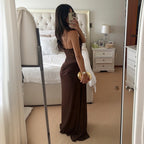 Women's Lace Ruched Asymmetric Maxi Dress