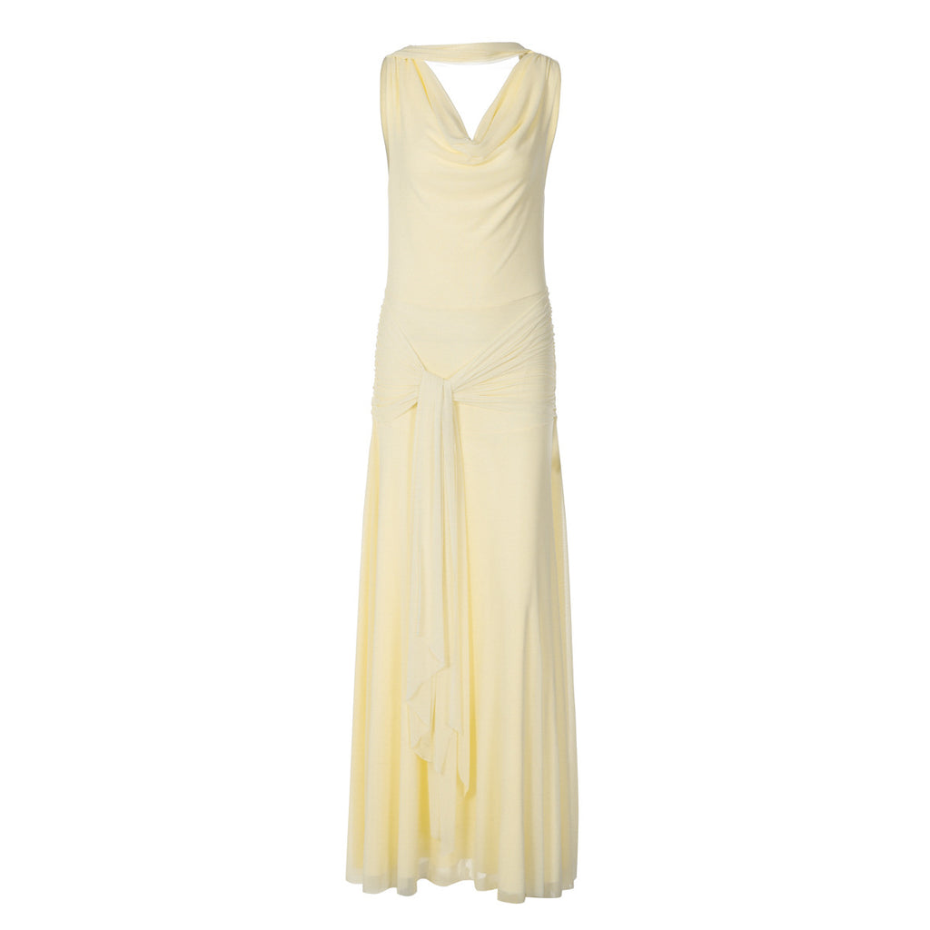Women's Winter Sexy Backless Gauzy Slim Fit Patchwork Tied Dress