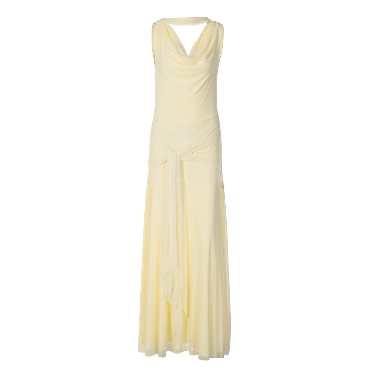 Women's Winter Sexy Backless Gauzy Slim Fit Patchwork Tied Dress