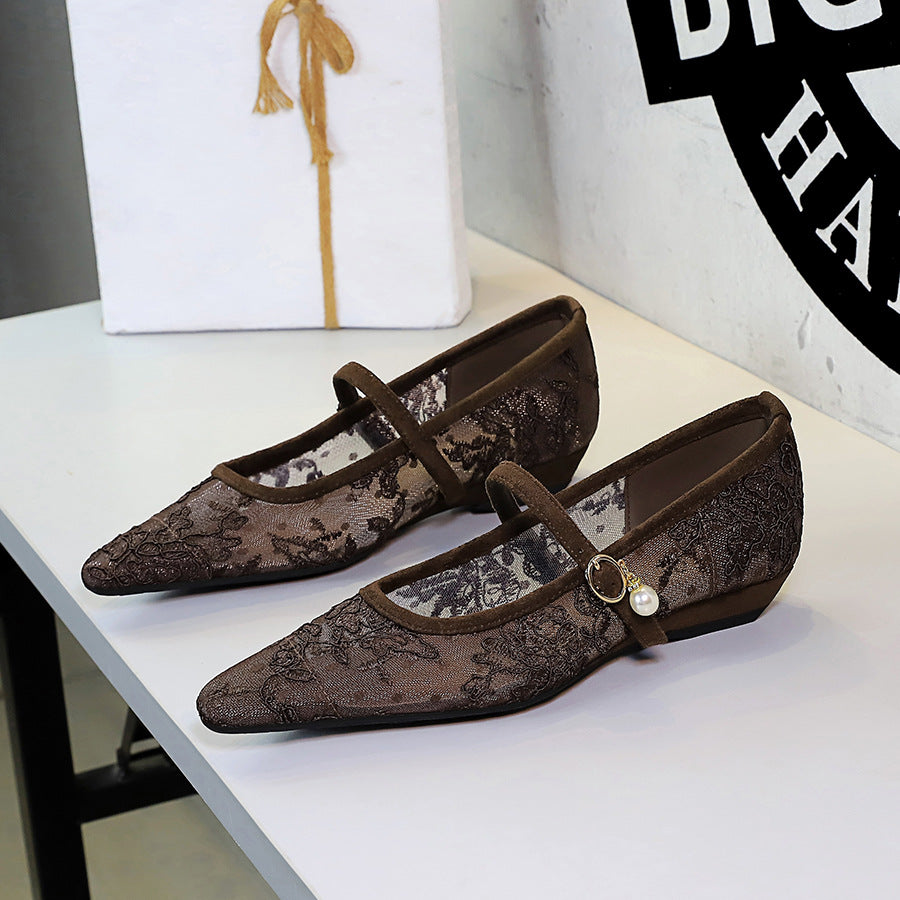 Women's Pearl-Detail Pointed-Toe Low-Heel Pumps