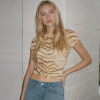 Women's Women’s Sheer Mesh Printed Short Sleeve Top