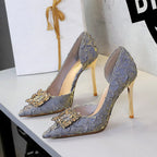 Women's Rhinestone Buckle Satin Wedding Heels