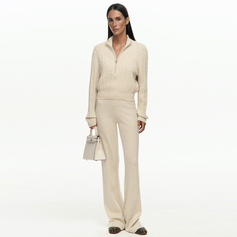 Women's Zip-Up Sweater & Straight-Leg Pants Set