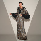 Women's Crew-Neck Sequin Fishtail Maxi Evening Dress