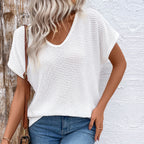 White V-Neck Cutout Short Sleeve Top
