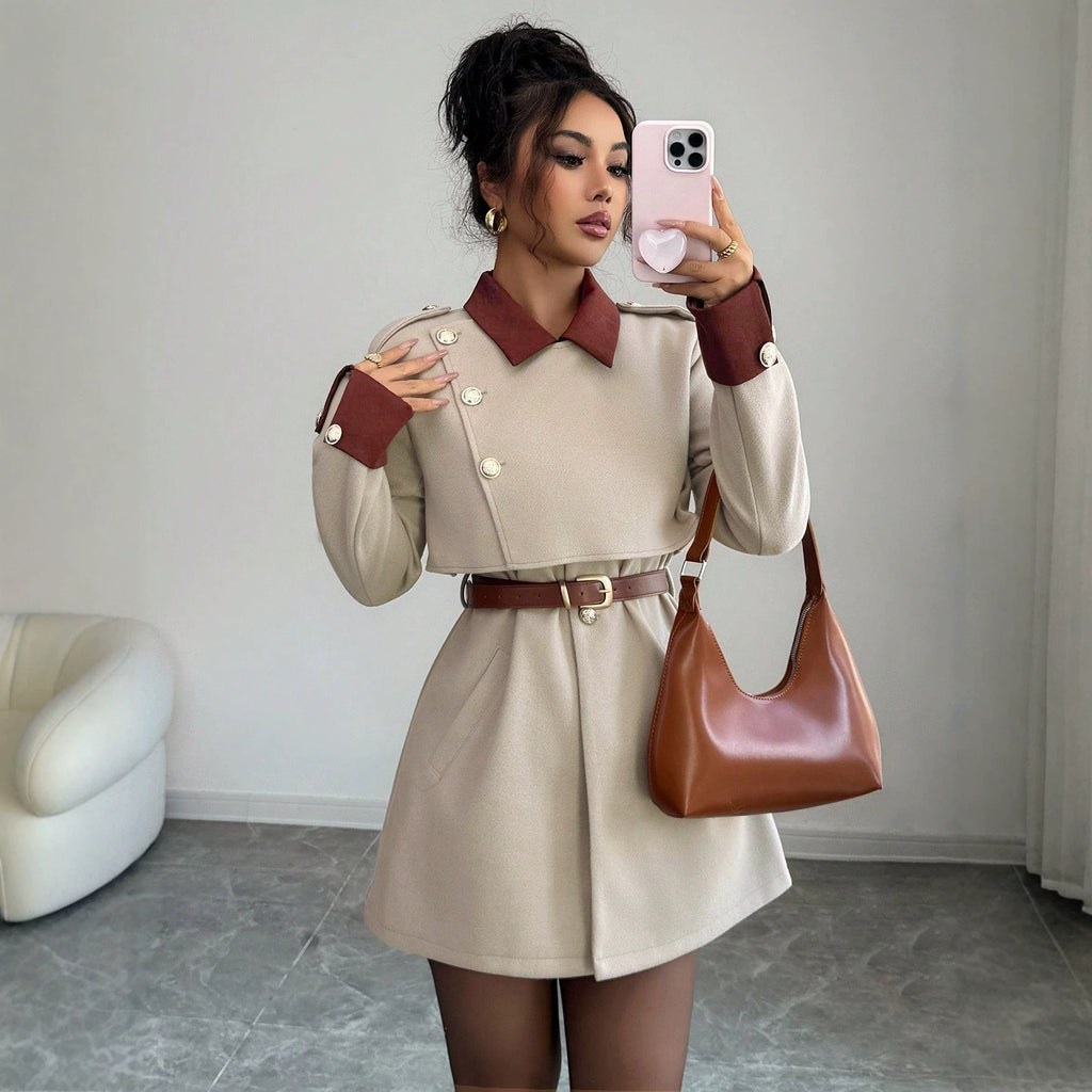 Autumn Winter Collared Women Woolen Suit Slim Fit Coat