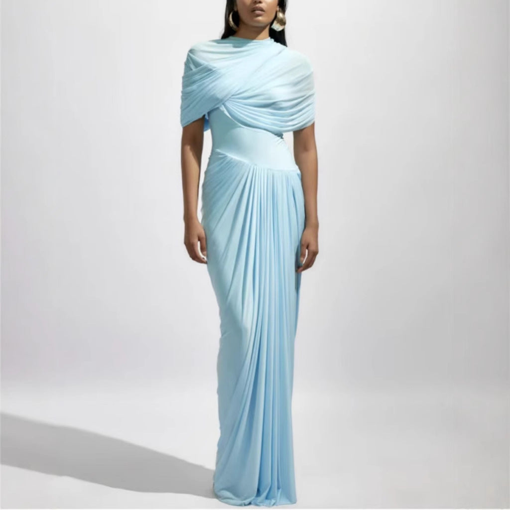 Asymmetric Ruched Cutout Bodycon Maxi Dress