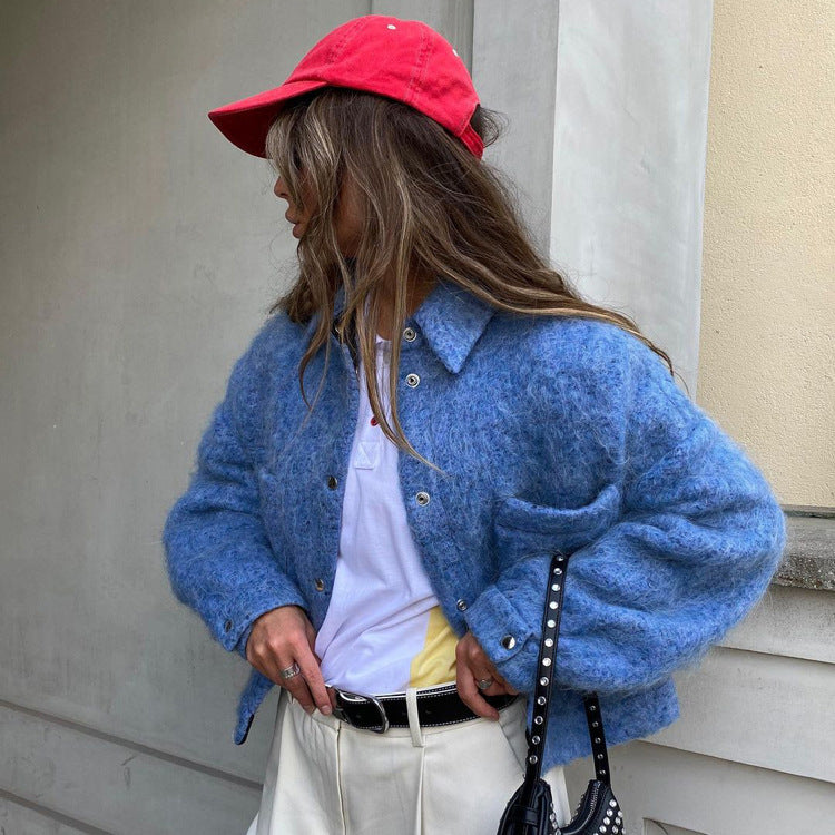 Winter Klein Blue Collared Long Sleeved Woolen