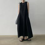 Cotton A-Line Loose Korean Dress Casual Minority Solid Color Sleeveless round