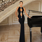 Women's Rhinestone Cutout Slit Fishtail Maxi Dress