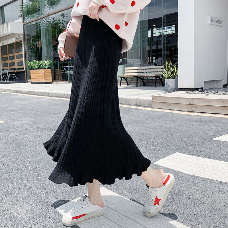 Fall Winter Knitted Umbrella High Waist A Line Large Skirt