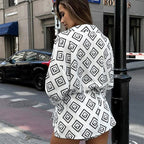 Summer Thin Ice Silk Hotel Printed Long Sleeve Nightgown Shorts Two Piece Set Ladies Homewear