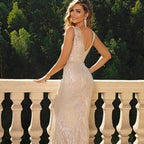 Champagne Evening Dress Spring Cocktail Sequined Fishtail Slim Fit