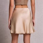 Satin High Waist Elastic Lace A Line Skirt
