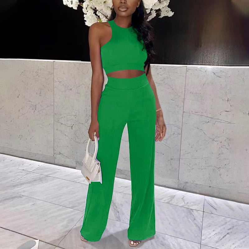 Summer Pants Suit Solid Color Office Sleeveless Vest Casual Two-Piece Set