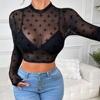 Women's Floral Lace Mock-Neck Long Sleeve Top