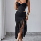 Women's Boned Corset & High-Slit Skirt Set