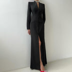 V-Neck Long-Sleeve Split Maxi Dress