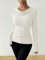 Women's Teum Bell Sleeve Swing Collar Slimming Knitted Top