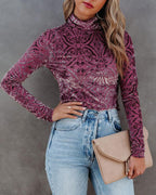 Women's Turtleneck Velvet Burnt-Out Bottoming Shirt