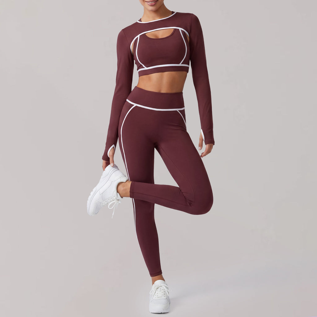 Wine Red Cropped Pants Bra Shawl