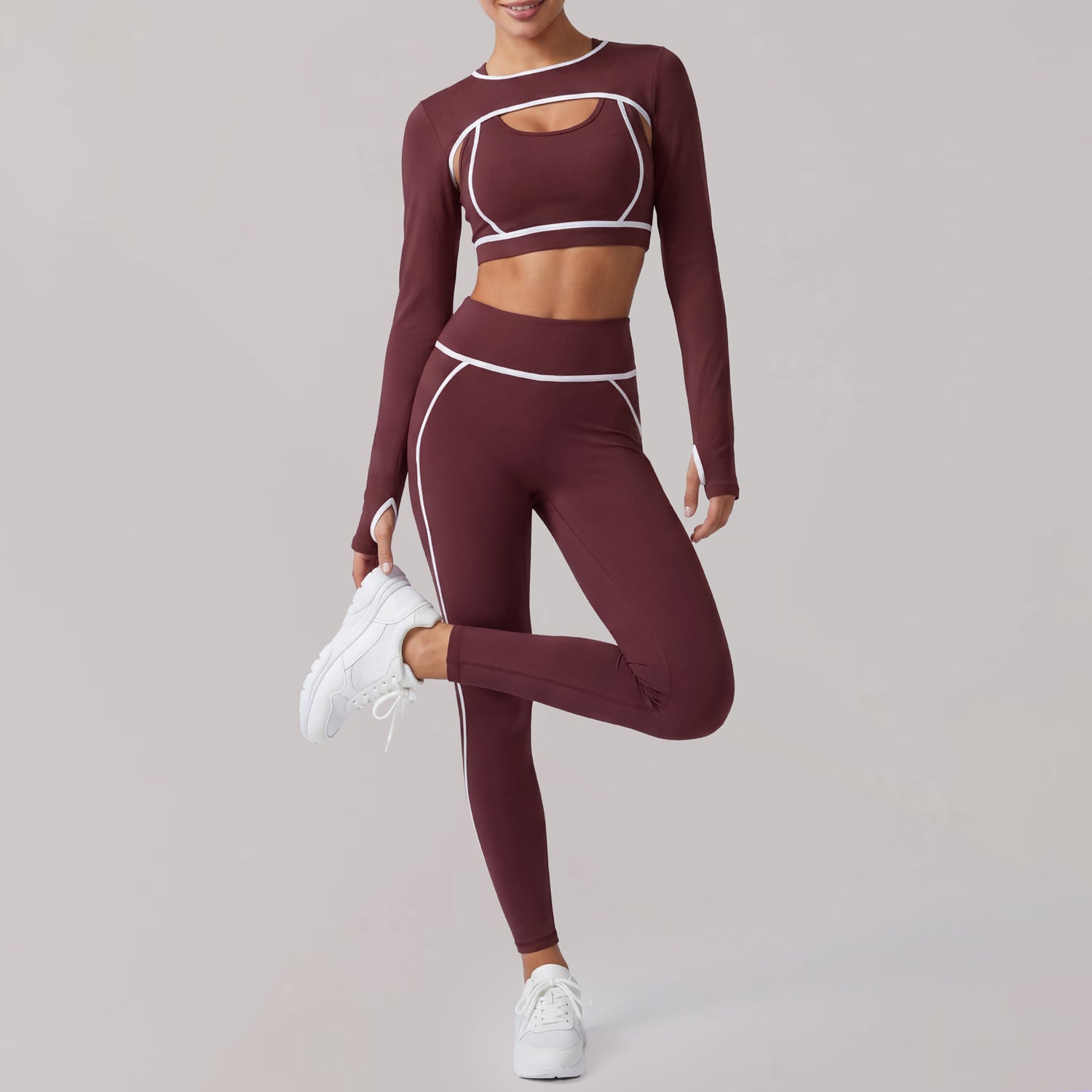 Wine Red Cropped Pants Bra Shawl
