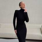Backless Knit Turtleneck Dress