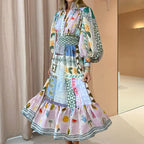 's Summer Office Printing Painted Long Sleeve Casual Dress