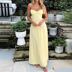 Women's Spring Women Clothing Elegant Lace Up A Line Solid Color Sling Dress