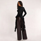 Women Clothing Irregular Asymmetric Ruffle Top Women Long Sleeved off Neck Elegant Slimming Bottoming Shirt