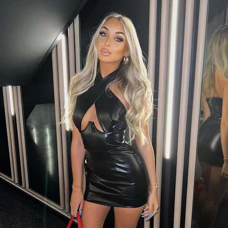 Women's Autumn Winter Popular Halter Sexy Topless Slimming Sheath Sleeveless Dress Women
