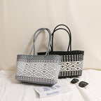 Women's Woven Rhombus Straw Beach Bag